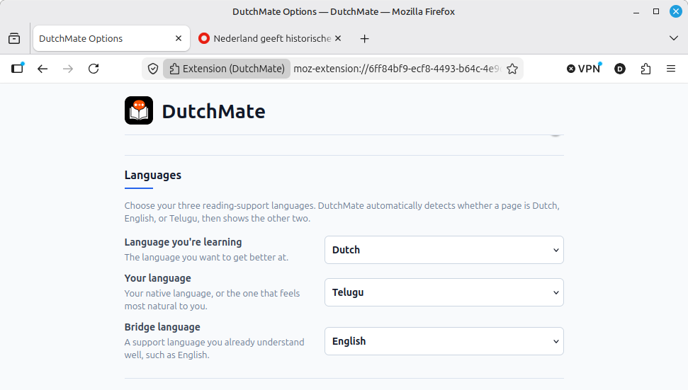 Choose your learning language, your own language, and a bridge language.