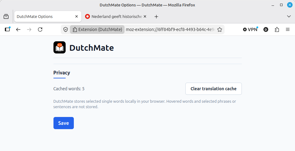 Review local word storage and clear the browser cache any time.
